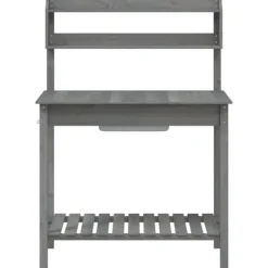 Pottebænk med vask og opbevaring - Plantebord i massivt grantræ | Farve: Grå | Størrelse: 147,5x44x139,5 cm