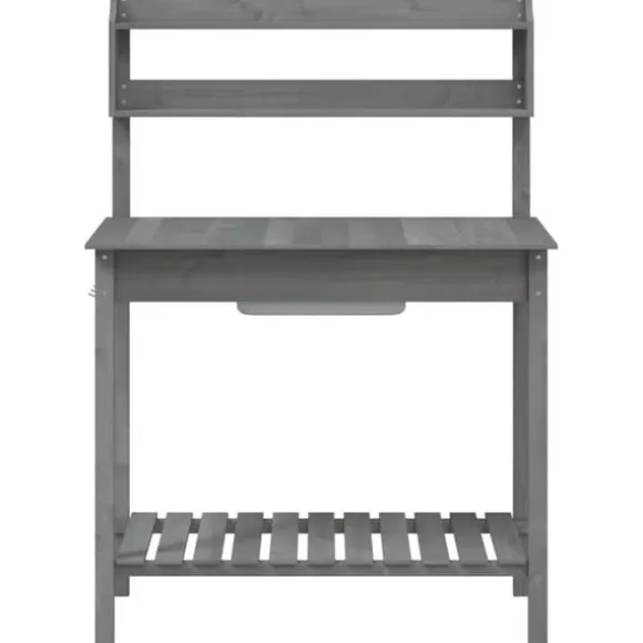 Pottebænk med vask og opbevaring - Plantebord i massivt grantræ | Farve: Grå | Størrelse: 147,5x44x139,5 cm
