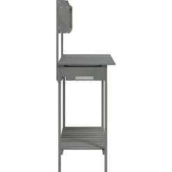 Pottebænk med vask og opbevaring - Plantebord i massivt grantræ | Farve: Grå | Størrelse: 147,5x44x139,5 cm