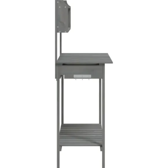Pottebænk med vask og opbevaring - Plantebord i massivt grantræ | Farve: Grå | Størrelse: 147,5x44x139,5 cm