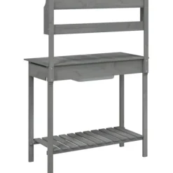 Pottebænk med vask og opbevaring - Plantebord i massivt grantræ | Farve: Grå | Størrelse: 147,5x44x139,5 cm