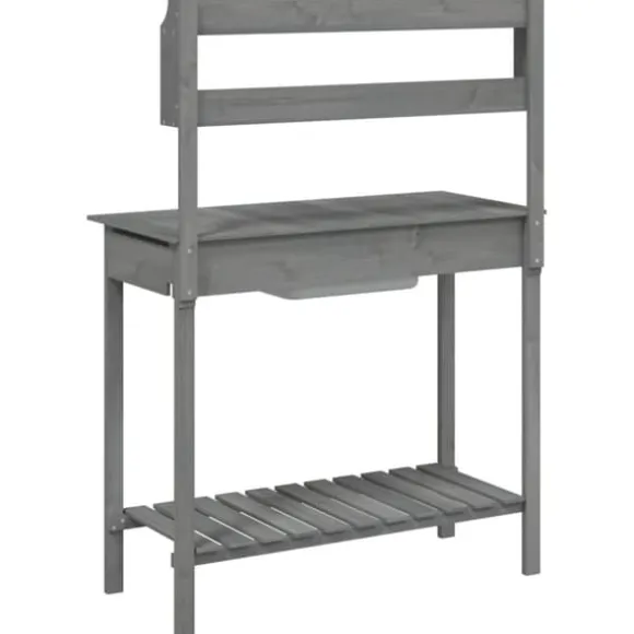 Pottebænk med vask og opbevaring - Plantebord i massivt grantræ | Farve: Grå | Størrelse: 147,5x44x139,5 cm