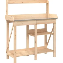 Pottebord i massivt fyrretræ med hylder - Robust og slidstærkt | Farve: Natur | Størrelse: 120x60x90 cm
