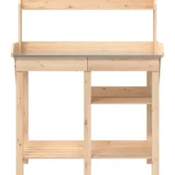 Pottebord i massivt fyrretræ med hylder - Robust og slidstærkt | Farve: Natur | Størrelse: 120x60x90 cm