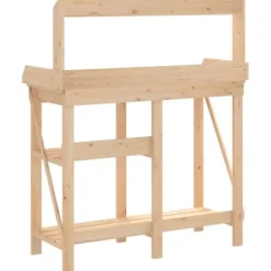 Pottebord i massivt fyrretræ med hylder - Robust og slidstærkt | Farve: Natur | Størrelse: 120x60x90 cm