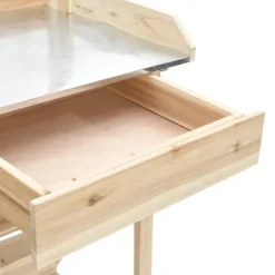 Pottebord i massivt fyrretræ med hylder - Robust og slidstærkt | Farve: Natur | Størrelse: 120x60x90 cm