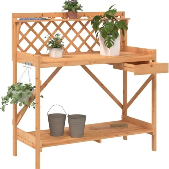 Pottebord med espalier i massivt fyrretræ | Farve: Brun | Størrelse: Standard