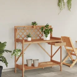 Pottebord med espalier i massivt fyrretræ | Farve: Brun | Størrelse: Standard