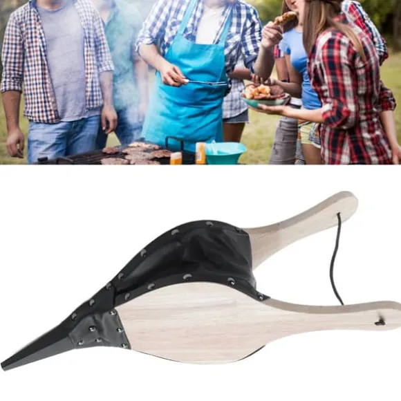 Öppen spisbälg Manuell drift Hållbar massivträ värmebeständigt läder Ofta använd eldblåsare för BBQ Camping eldstad