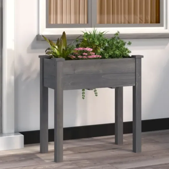 Praktisk plantekasse i massivt fyrretræ med foring | Størrelse: 71x37x76 cm | Farve: Grå