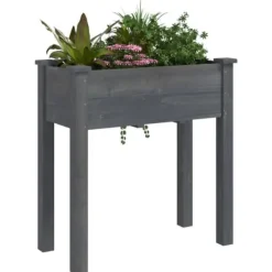 Praktisk plantekasse i massivt fyrretræ med foring | Størrelse: 71x37x76 cm | Farve: Grå