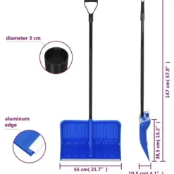 Praktisk sneskovl i metal - 147 cm | Farve: Blå
