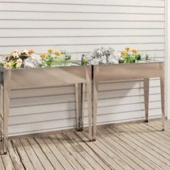 Praktiske plantekasser i galvaniseret stål - 2 stk. | Farve: Stål | Størrelse: 120x80x80 cm