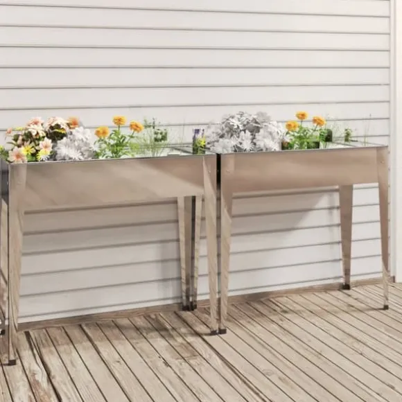 Praktiske plantekasser i galvaniseret stål - 2 stk. | Farve: Stål | Størrelse: 120x80x80 cm