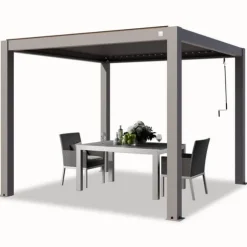 PRIMEYARD Pergola 3x3 m aluminiumsstolper med lameltag lavet af aluminium grå