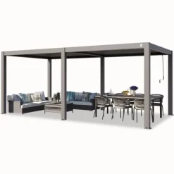 PRIMEYARD Pergola 3x6 m aluminiumsstolper med lameltag lavet af aluminium grå