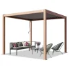 PRIMEYARD Pergola 3x3 m aluminiumsstolper i træ-look med lameltag lavet af stål