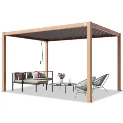 PRIMEYARD Pergola 3x4 m aluminiumsstolper i træ-look med lameltag lavet af stål