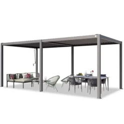 PRIMEYARD Pergola 3x6 m aluminiumsstolper med lameltag lavet af stål grå