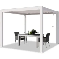 PRIMEYARD Pergola 3x3 m hvide aluminiumsstolper med lameltag lavet af aluminium