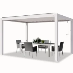 PRIMEYARD Pergola 3x4 m hvide aluminiumsstolper med lameltag lavet af aluminium