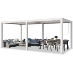 PRIMEYARD Pergola 3x6 m hvide aluminiumsstolper med lameltag lavet af aluminium