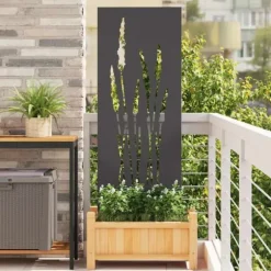 Privatlivsskærm i blomstret sort stål - Haveafskærmning | Størrelse: 50 x 140 cm