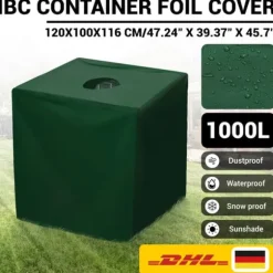 PROFESSIONAL IBC Tank Cover 1000L - Grønt vandtæt beskyttelsesdæksel med UV-beskyttelse (210D sølvbelagt Oxford-stof)