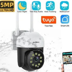 PTZ Sikkerhedskamera, 5MP Opløsning, Automatisk Sporingsfunktion,EU stik, 1 stk kamera