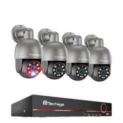 PTZ Sikkerhedskamerasystem, AI Menneskedetektion, To-vejs lyd,3T (udendørs sport), 8CH NVR 4 stk. Kamera 8MP