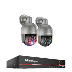 PTZ Sikkerhedskamerasystem, AI Menneskedetektion, To-vejs lyd,8CH NVR 2 stk. Kamera 8MP, Ingen
