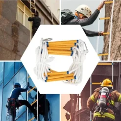 Redningsstige - Rebstige - 12 m - Nødflugt - Flammehæmmende - Med Karabiner - Maks Belastning 200 kg - Messing