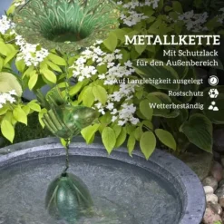 Regnkæde 3-pak, 123 cm, metal med fugle & klokke, med ophæng, grøn