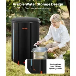 Regnvandstønde, 250 L sammenklappeligt regnvandsopsamlingssystem, 60x90 cm, sort, PVC