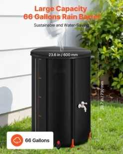 Regnvandstønde - Sammenklappelig Regnvandstank 250 L - 500D PVC - Med Tappehane og Overløbssæt - Bærbar - Sort