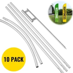 Reklameflagstang: 10 x fjerflag, 16 fod vindstille sæt med jordspyd, inkl. 6 Swooper-flag - perfekt til butiksskiltning!