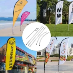 Reklameflagstang: 10 x fjerflag, 16 fod vindstille sæt med jordspyd, inkl. 6 Swooper-flag - perfekt til butiksskiltning!