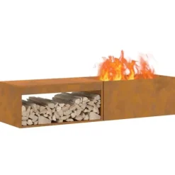 Rektangulær bålsted i forvitret stål - Udendørs bålplads | Farve: Brun | Størrelse: 160x45x35 cm