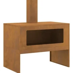 Rektangulær bålsted i stål - Pulverlakeret design | Størrelse: 80x50x96 cm | Farve: Brun
