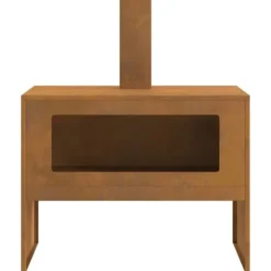 Rektangulær bålsted i stål - Pulverlakeret design | Størrelse: 80x50x96 cm | Farve: Brun