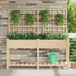 Rektangulær havekasse med espalier og hylde - Holdbart fyrretræ | Farve: Beige | Størrelse: 161x46x152.5 cm