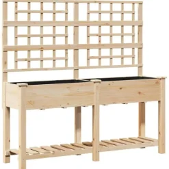 Rektangulær havekasse med espalier og hylde - Holdbart fyrretræ | Farve: Beige | Størrelse: 161x46x152.5 cm