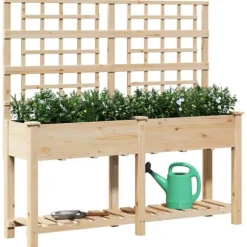 Rektangulær havekasse med espalier og hylde - Holdbart fyrretræ | Farve: Beige | Størrelse: 161x46x152.5 cm