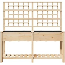 Rektangulær havekasse med espalier og hylde - Holdbart fyrretræ | Farve: Beige | Størrelse: 161x46x152.5 cm