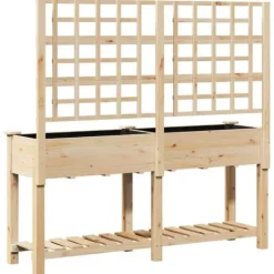 Rektangulær havekasse med espalier og hylde - Holdbart fyrretræ | Farve: Beige | Størrelse: 161x46x152.5 cm