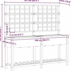 Rektangulær havekasse med espalier og hylde - Holdbart fyrretræ | Farve: Beige | Størrelse: 161x46x152.5 cm