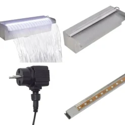 Rektangulær vandfaldsfontæne med LED-lys rustfrit stål 30 cm - Fontæne Til Pool - Fontæner Til Pools - Home & Living