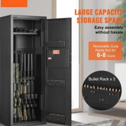 Rifle Safe 6-8 Våben, Digital Tastatur, Lås, Aftagelig Hylde, Stål, Sikker Opbevaring, Robust Design.