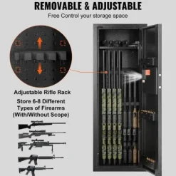 Rifle Safe 6-8 Våben, Digital Tastatur, Lås, Aftagelig Hylde, Stål, Sikker Opbevaring, Robust Design.