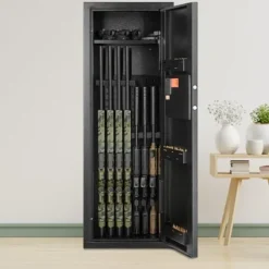 Rifle Safe 6-8 Våben, Digital Tastatur, Lås, Aftagelig Hylde, Stål, Sikker Opbevaring, Robust Design.